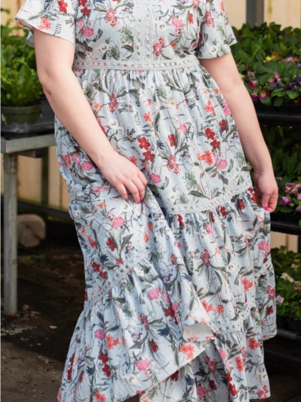 Light Blue Floral Tiered V-Neck Maxi Dress 2X LIKE NEW - Picture 12 of 12